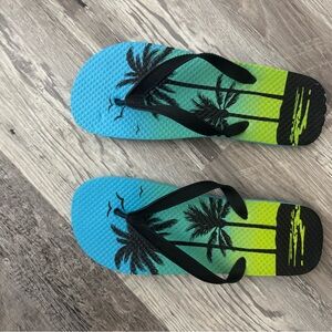 Tropical Blue and Green Flip Flops